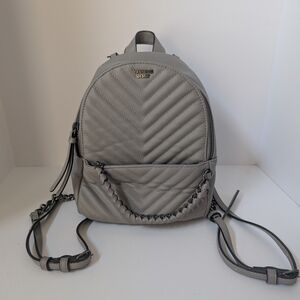 Victoria's Secret Small Gray Quilted Faux Leather Backpack With Chain Details